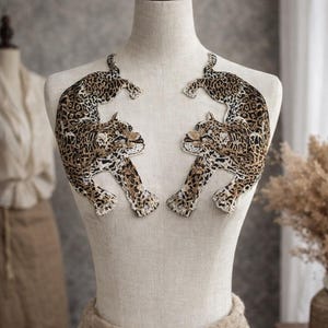 Leopard gestickt Applikation Patch 1 Set, Tier Stickerei Patch für Kleid Jacke Kleidung Dekor