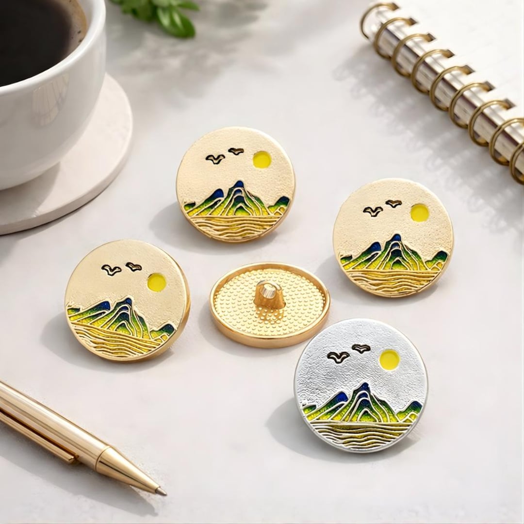 Chinese Landscape Metal Buttons 20mm, Hanfu Tang Suit Buttons, Vintage ...