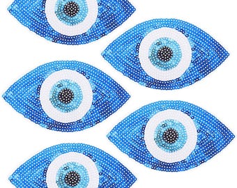 Sequin Evil Eye Patch: Large Sparkling Iron On Applique