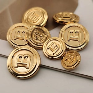 10 botões de metal dourado e prateado de 15-25 mm, botões com letra B, botão preto para costura - blazer/jaqueta/casaco/suéter, acessórios de vestuário