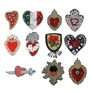 1pc Heart Embroidery Rhinestone Sequined Applique Patch, Applique Decor Clothes Badges Sew on Patches, Decorative Applique Patches