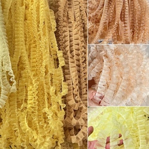 5 Yards 1&quot; Ruffled Organza Lace Trim for DIY Crafts, Sleeves, Baby Tutu, Pleated Ribbons, Ruffled Chiffon, Doll Apparel, Chiffon Lace