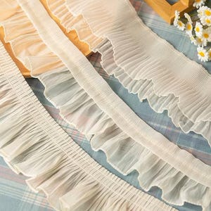 2meter Ruffle Pleated Elastic Lace Trim, Doll Apparel, Ruffled Wedding Trim, Mesh Organ Pleated Lace Trim, Skirt Sleeves, Pleated Tulle Trim