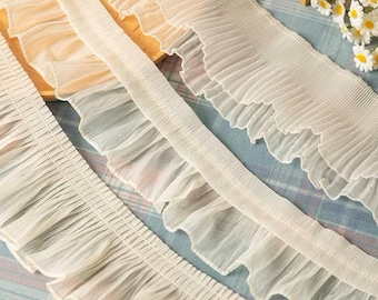 2meter Pleated Lace Trim - 3 colors, Ruffle Black Trim for Dresses, Skirts, Garments, DIY Crafts