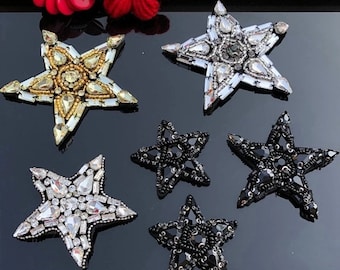 5pcs Rhinestone Star Patches: Iron-On Denim Applique, DIY Projects