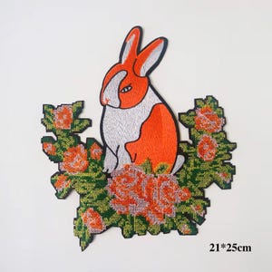 Rabbit Embroidered Patch, Large Bunny Patch, Animal Patch Iron On, Decorative Patches for Clothing, Patches for Jackets, Sew On - 1pcs