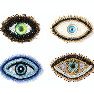 Evil Eye Beaded Rhinestone Patch: Embroidered Applique (2pcs