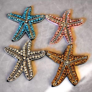 1pcs Crystal Beaded Starfish Applique - Cloth Patch, Denim Patches - Star Patches - Sew on Patches, Cool Clothing Patch, Rhinestone Applique