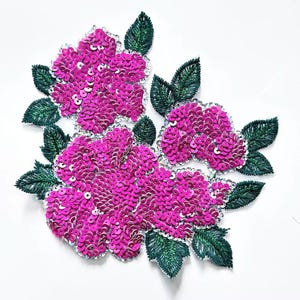 Pink Sequined Flower Applique Patch: Embroidered Floral Embellishment