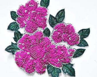 Parche de aplique de flor con lentejuelas rosas: Adorno floral bordado, 1 unidad