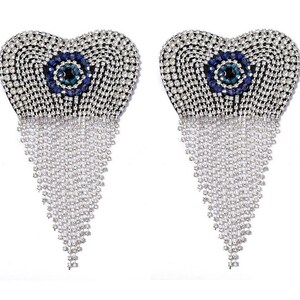 2 piezas de apliques de ojos con diamantes de imitación, parches de ojo turco con cuentas, parches de flecos de cristal para coser, adornos para vestidos de novia, 2-10 piezas