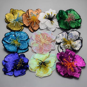 1-10 pezzi 11-20 cm toppe con perline e fiori di paillettes, applique con paillettes scintillanti, toppe con fiori di paillettes, toppa per abito, toppa ricamata, da cucire