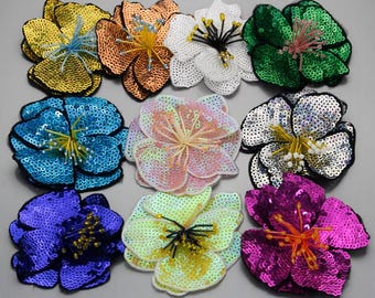 1-10pc 16 colors Sequin Beaded Flower Patches, Glittering Sequins Applique, Sequin Flower Patches, Dress Patch, Embroidery Patch, Sew On DIY