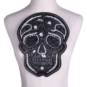 Large Black Skull Patch Iron on Applique, Jacket Back Patches, Embroidered Patch - Patches for Clothing, Halloween Skull, Human Skull - 1pcs