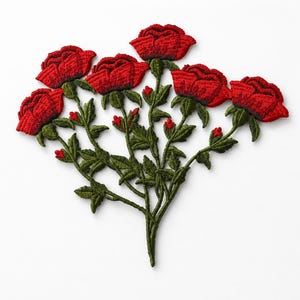 Gestickte rote Rose Blume Applikation Patch, zum Aufnähen (38 x 43 cm)