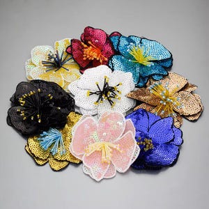 1-10 pezzi 11-20 cm toppe con perline e fiori di paillettes, applique con paillettes scintillanti, toppe con fiori di paillettes, toppa per abito, toppa ricamata, da cucire