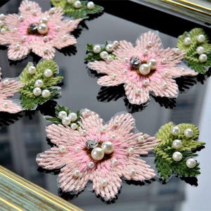 Pink Embroidered 3D Flower Applique Patches: Sew-On Floral Embellishments (2pcs)
