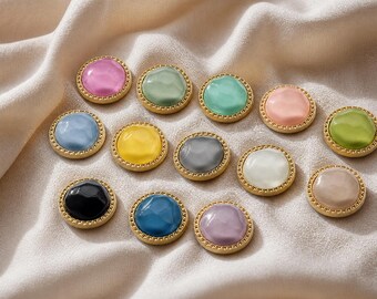 6 botones metálicos de gelatina, redondos, con marco dorado, ideales para coser o adornar abrigos y vestidos (21-25 mm).