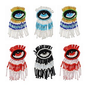 1-2-4pcs Evil Eye Patches - Fringe Applique, Embroidered Eye Patch Applique, Evil Eye Sew Patch - Denim Jacket Patch, Decorative Applique