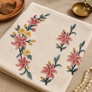 Floral Embroidered Applique Set, Lily & Blossom Patches