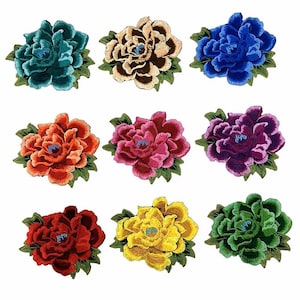 Applique di fiori di rosa rossa: toppe floreali ricamate per abbigliamento, cucito 5 pezzi - 9 colori, 15 x 12 cm