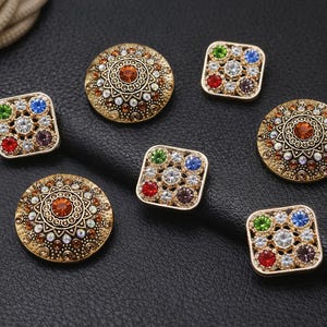 Rhinestone Gold Buttons Vintage Metal Shank Buttons for Jacket, Coat, Cardigan, Sewing 18.5-27mm, 1 Set
