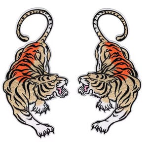 Tiger Patch Embroidery Applique - Jacket Embroidery Patch, Large Tiger Patch, Patch for Backpack, Tiger Iron on Patch, Sew-on Patch - Set