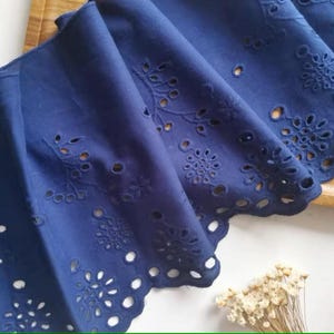 1-3Yards 3 cores Azul marinho Floral Renda Trim 8.6" Algodão Recortado Bordado, Floral Ilhós Algodão Trims, Crochê Tecido de Algodão, Vestido Guarnição