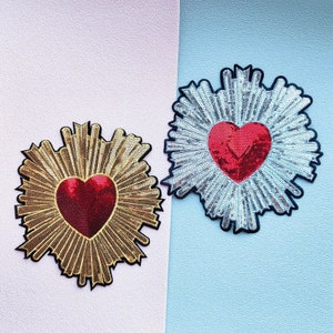 1-2 stuks pailletten heilig hart opstrijkbare patches - naai patches - borduurwerk gouden pailletten appliqué - patch voor jas - paillettenpatch