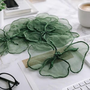 10pcs Green Flower Applique Embroidery Patch, Floral Sew On Fabric Patch for Clothing, DIY Craft