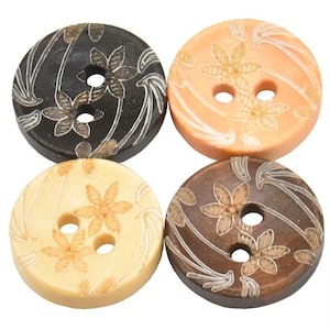 50 Navy Gold Floral Wooden Buttons: 15mm Sewing Supplies