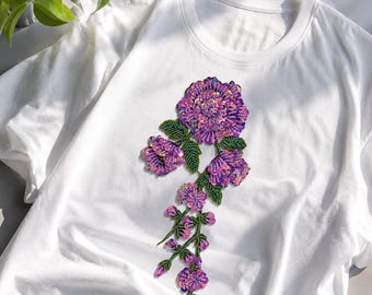 Applicazione 3D a forma di fiore con paillettes, motivo floreale con perline e cristalli per abiti e costumi fai da te, 1 pezzo - 30 x 13 cm