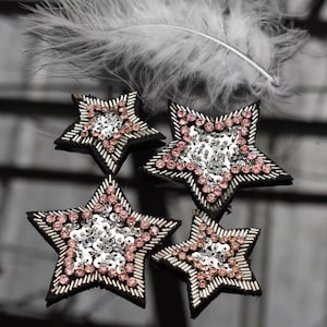 3pcs Rhinestone Star Iron on Patch - Denim Patches - Star Patches - Beaded Star Patch, Decorative Appliques Patch, Small Patch for Jackets