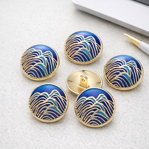 Botones metálicos Blue Wave de 20 mm, botones decorativos vintage para coser abrigos y suéteres Hanfu - 6 unidades