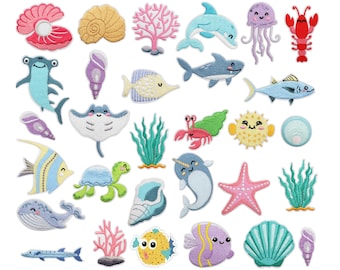 Sea Life Embroidered Patches: Random Lot Iron-On Appliques