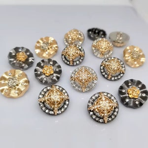 6pcs 17.5-23mm Rhinestone Metal Buttons, Metal Shank Round Buttons for Coat, Jacket Buttons, Buttons for Sewing, Cardigan Buttons