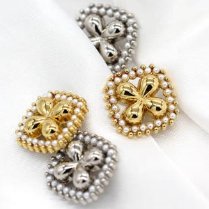 6pcs Pearl Flower Metal Shank Buttons: Gold & Silver Fashion Embellishments