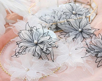 Aplique de flores de organza 3D: parche de novia multicapa de 25 cm (1 unidad)