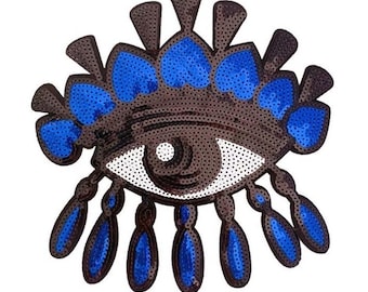 Evil Eye Sequin Patch: Iron On Applique with Rhinestones