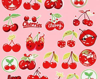 Embroidered Cherry Patch: Iron-On Applique for Jackets, Backpacks