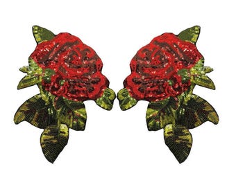 Sequin Rose Applique Patch: Beaded Flower Embroidery (22x18cm)