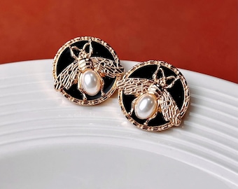 Honeybee Pearl Buttons: Antique Gold Metal Shank Buttons (6-8pcs)