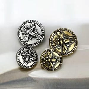Vintage Metal Bee Shank Buttons: Blazer & Craft Embellishments - 6pcs