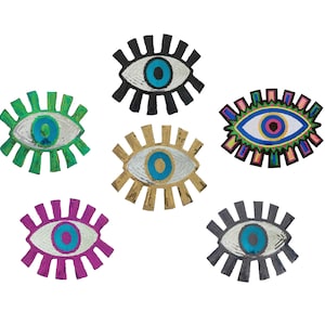 イーヴィルアイ スパンコールパッチ：大型アイロン接着アップリケ、ラインストーンディテール、1個