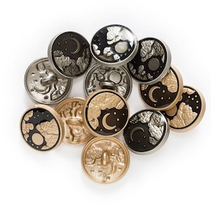5pcs 18mm Moon and Stars Metal Shank Enamelled Buttons - Round Buttons for Coat/Jacket/Blazer/Sweater, Craft supplies, Decorative Buttons