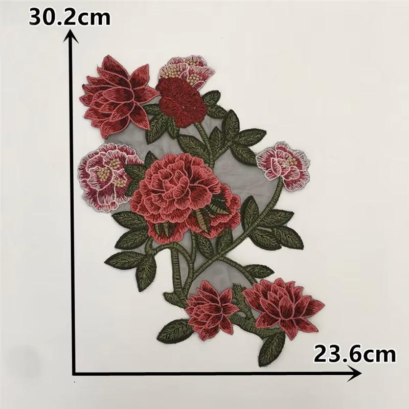 Embroidered Patches, Embroidered Stickers, 1PCS Large Peony Flower Blossom Embroidery Patch Iron On Appliques Chinese For Clothing Large Sew On