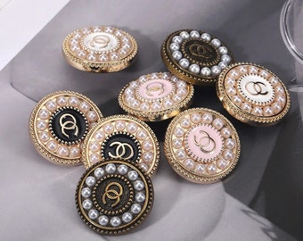 CHANEL Brooch Pin Coco Mark Pearl Gold Logo Round Vintage Authentic Etsy
