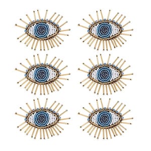 6pcs Evil Eyes Beaded Badge Patch, Sew on Patch - Evil Eye Patches - Embroidered Eye Patch Applique - Denim Jacket Patch - Cloth Patch