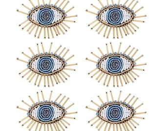 Evil Eye Beaded Applique Patch: Embroidered Denim Jacket Embellishment (6pcs)