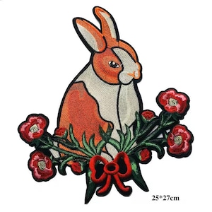 Rabbit Embroidered Patch: Large Bunny Applique, Iron On/Sew On